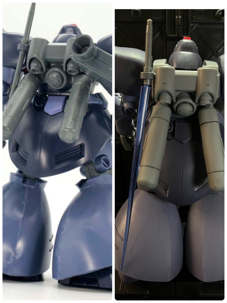 左は素組み。右は今回の合わせ目消し。素組みよりはきれいになったかな💦