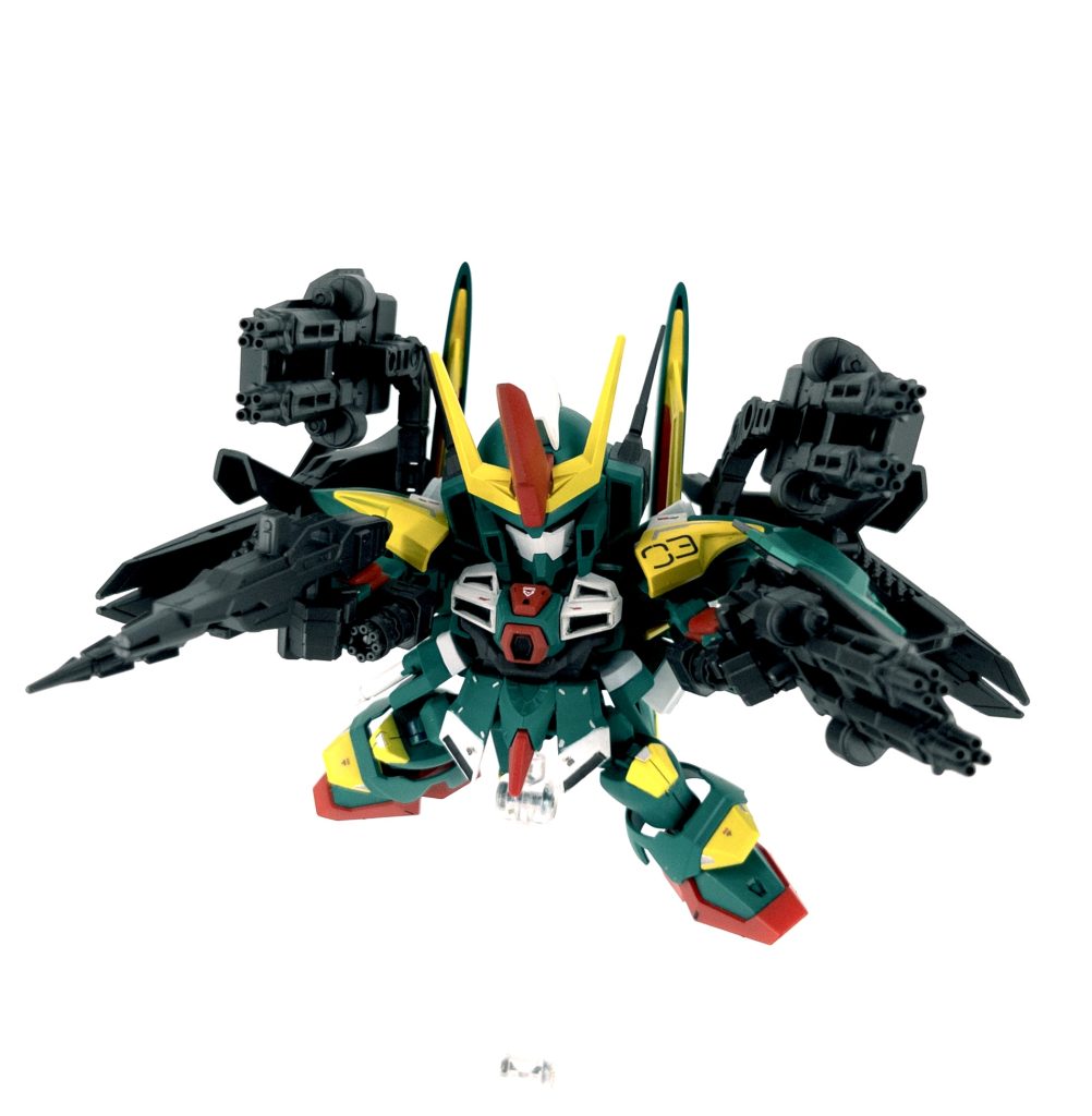 武装は、ガトリングブースター、ウイングライフル、ミサイルブースター等トルネードの名に相応しい、嵐の様な攻めが出来る機体をイメージしました。