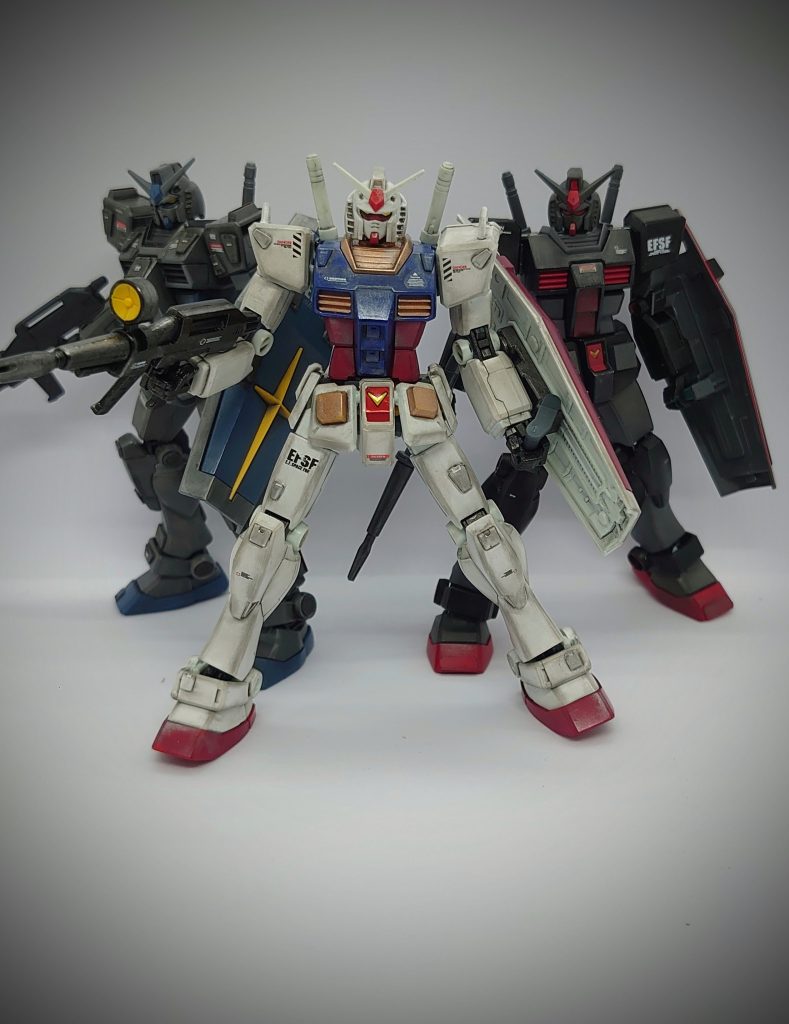 EGガンダム達と並べてみましたRX78の1·2·3ですね