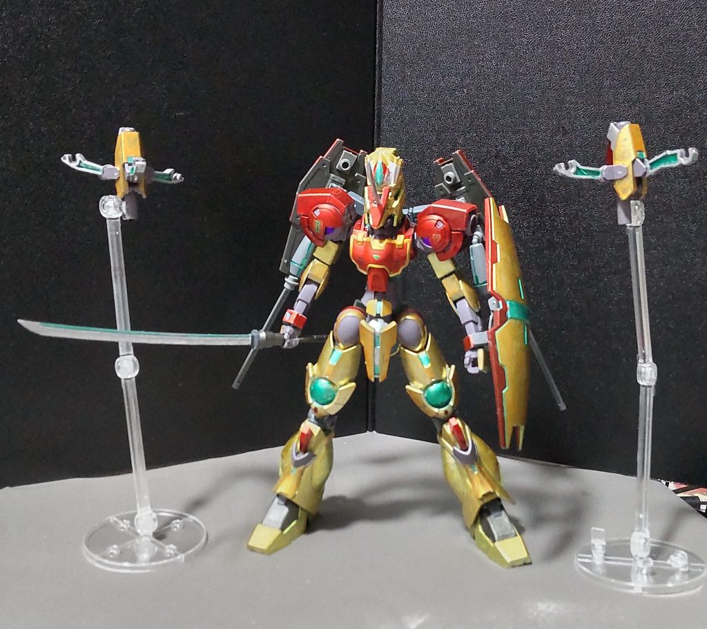 ○索敵偵察用ドローン「ビョンドシーカー」シールドブースターに接続されているドローンを展開する。攻撃能力は無いが、これを展開しておくことで、相手の位置、機体の状態、展開中のドローンの位置等をより的確に把握出来ます。また、迷子や行方不明者を探す事にも長けているので、隠れてていても無駄である。※アンチドートシステムは未搭載です。