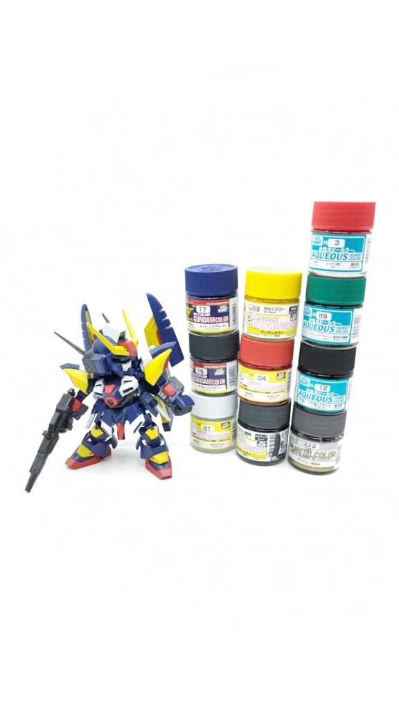 指定塗料の表記が無かったため、パッケージや説明書の写真、イラストから塗り分け等を判断しました。肩の黒を塗り忘れたため、また手直ししないと…