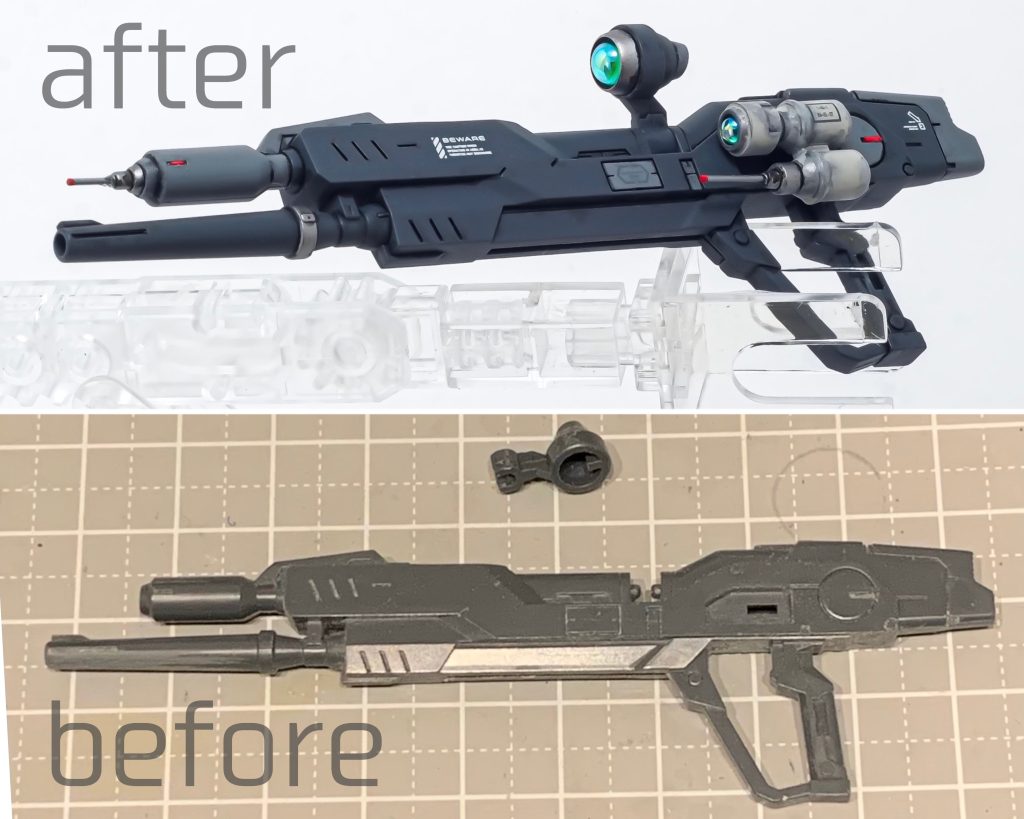 ジャンクパーツでの工作でセンサーパーツを新造。とても効いていると思います。レドームにはVCドーム。光をよく拾うので多用してます。少なめにいれたつや消しメタリックの塗り分けがポイント。