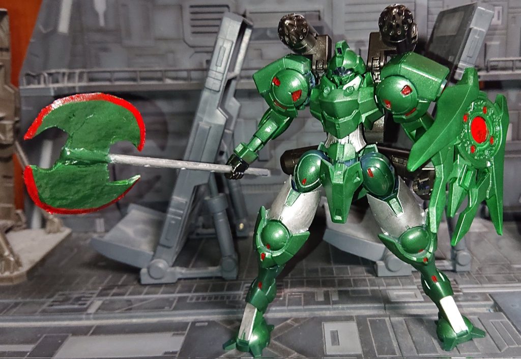 装備はヒートバトルアクスとスプレーミサイルランチャーとシールドシールドは以前ここで見かけた方の真似をしてグラスパードラゴンの1部です色は騎士ハインドリーがメタルブルーだったのでメタルグリーンをメインカラーに