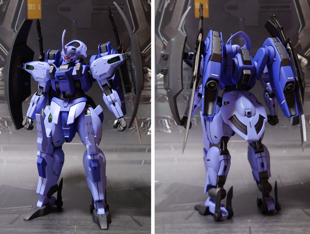 ラセツバルデの前後ろ。基本工作として、肉抜き穴埋め、合わせ目消し、エッジ尖らせ、穴開け、市販パーツ貼り付け・埋め込みによるディティールアップ。更に、首関節を2mmほど延長しました。