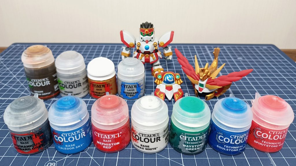 主に使ったカラー達。テクニカルのWAYSTONE GREEN、SOULSTONE BLUE、SPIRITSTONE REDの3色を使ってみたくって爆心丸を選びました。キラキラ光ってとっても綺麗です!