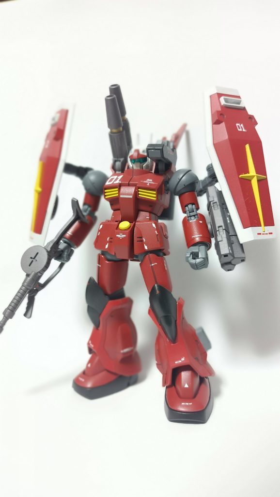 少しブレてしまいましたが全体立ち姿です。マーキングはRGマーク2のものを使いました。　以上、ガンキャノン宙域改修型でした。まだまだ粗の目立つ仕上がりですが、見ていただけたら主が喜びます。次はジムコマンドか陸戦型ガンダムの改造を考えています。よろしければ他の作品もご覧になってみて下さい。それではm(_ _)m