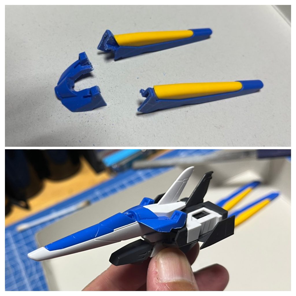 V2側をカットして78にドッキング、78の機首は反転させてミノフスキードライブ ユニットとして底面にセット。 この辺から「簡単とは…？」ってなってきましたw