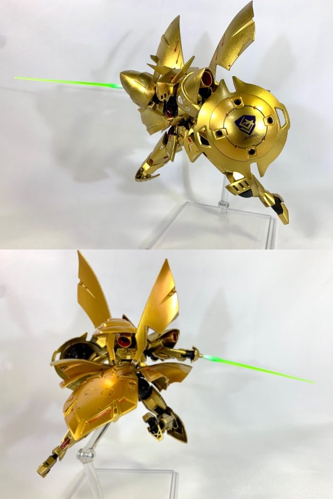 高機動スラスターユニット。腰回りのスカートアーマーを展開することにより、高機動の空中戦・ホバー移動が可能となります。対ビーム防御とこの機構で一気に接近し、近接戦闘に持ち込みます。