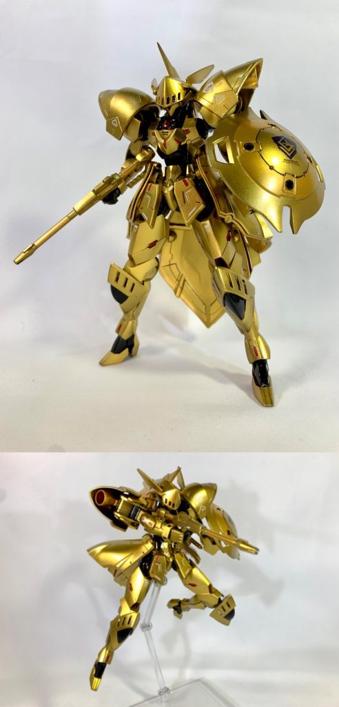 専用ビームライフル。決闘用に威力が調整されたスポーツ用のビームライフル。細身で取り回しが良く、機体同様ビーム偏向塗料が蒸着されています。