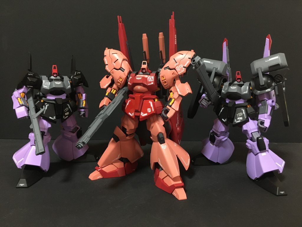 ネオジオン軍 リックディアス部隊の3ショットリックディアス・カスタム:https://gumpla.jp/hg/1429827リックディアス:https://gumpla.jp/hg/1427568