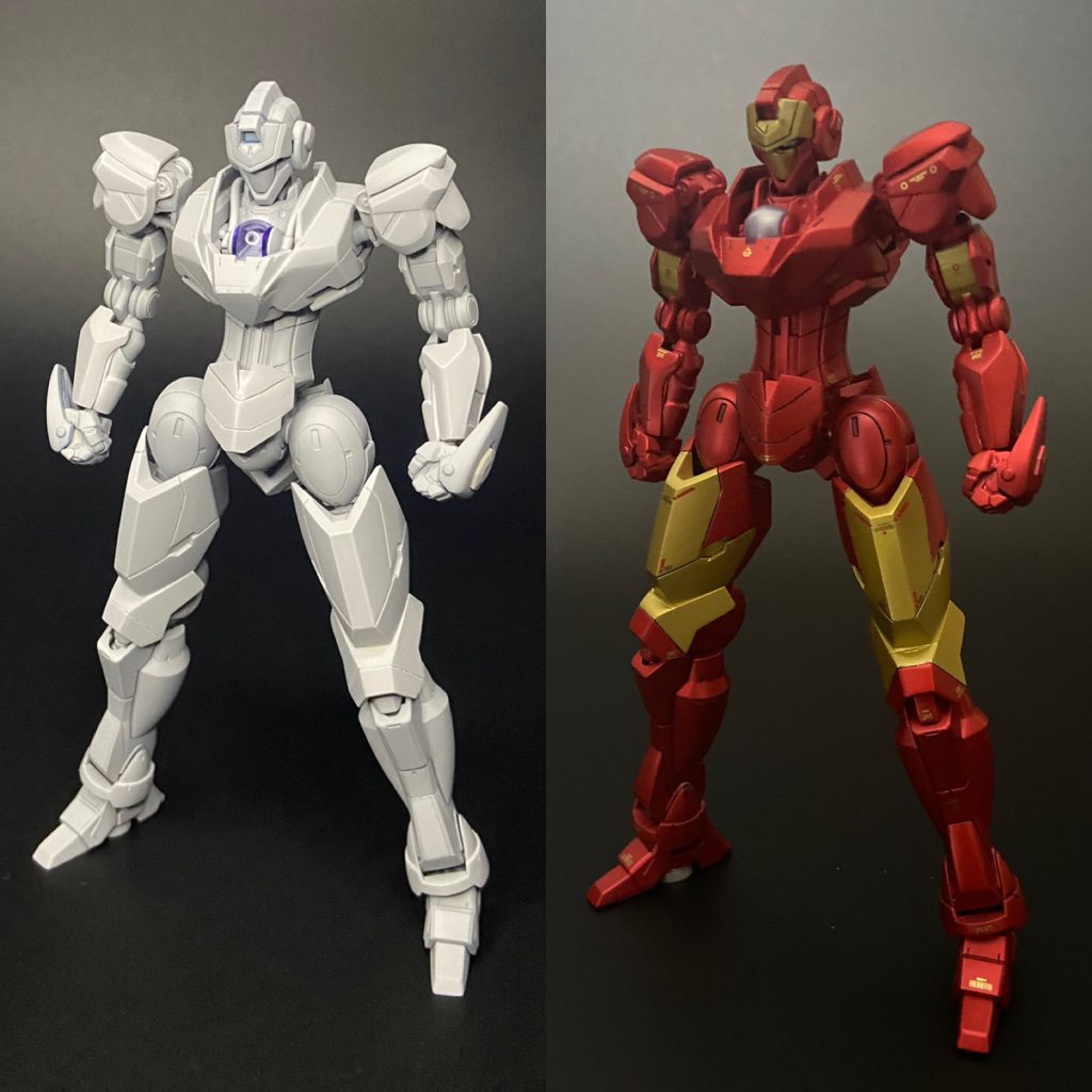 左サフ状態 右塗装後アイアンマンということで、人間的シルエットを目指してミキシングしています。水星の魔女キットがこれまでのガンダムにはないシルエットで助かりました。ミカエリス要素がかなり強めです。サフ状態が白ヴィジョンに見えてくる私はマーベル好きの末期でしょうか‥‥🤣