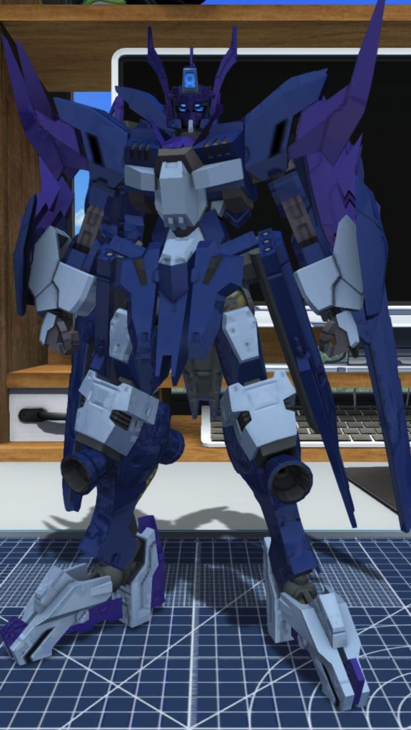 まずガンダムブレイカーモバイルで好みの機体をビルドしました。頭:ガンダムウヴァル胴:ガンダムダブルオーコマンドクアンタ腕:マーズフォーガンダム脚:ガンダムヴィダール背:ガンダムバエル