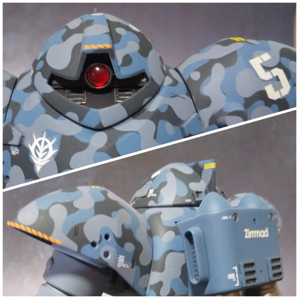 頭部の内部モノアイはシールだけだったのでビルダーズパーツなどで立体的に製作。後頭部にはプラ板でフィンを付けました。