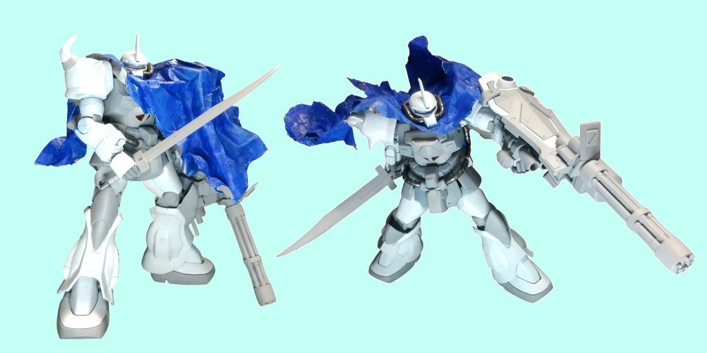 実は教祖様の教えの通り、青マントで青組参戦を狙っていたのですが、投稿寸前にホワイトオーガー仕様のグフカスが投稿され、配色が被り気味で劣化版を後から投稿するのはアカンなと、塗装を決意しましたw