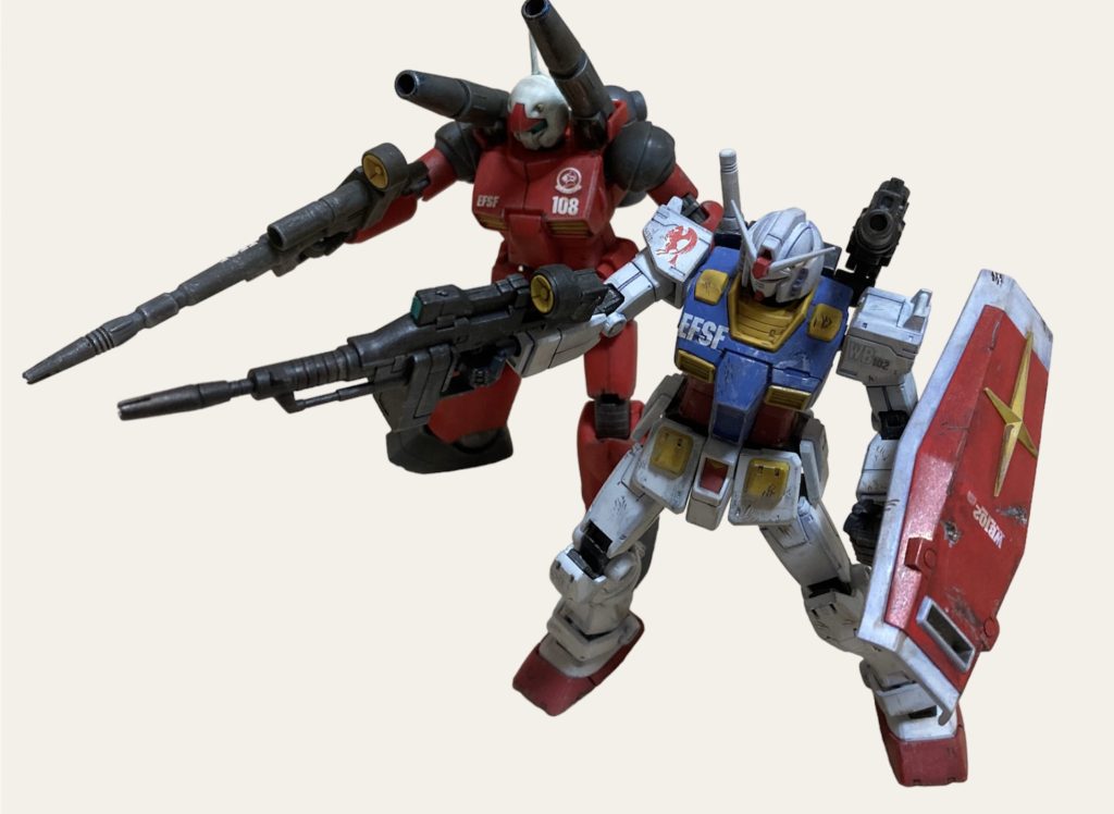 ダメージ仕上げのオリジンガンダムと並べるとなかなか雰囲気出ました閲覧ありがとうございました