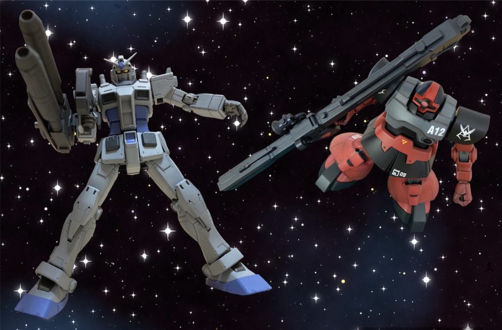 永遠のライバルであるアムロとシャアが共闘。 ガンダムのカラーの中ではG3カラーが一番好きでこのオリジンガンダムを作るかなり前に一度、EGでもG3カラーを作っています。↓EG版のG3(少し青が濃いです)