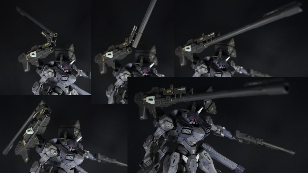 ちゃんと可動するキャノン砲を作りたく、数日悩み続け、レイナードの完成品フィギュアの動画を見続け、慣れないプラ板工作に奮闘し、何とか形になりました。精度の低いプラ板工作なので、折りたたむと本体と砲身がずれてしまったりしますが、イメージしたものができたので満足しております。プラ板工作での精度向上は今後の課題ですね。