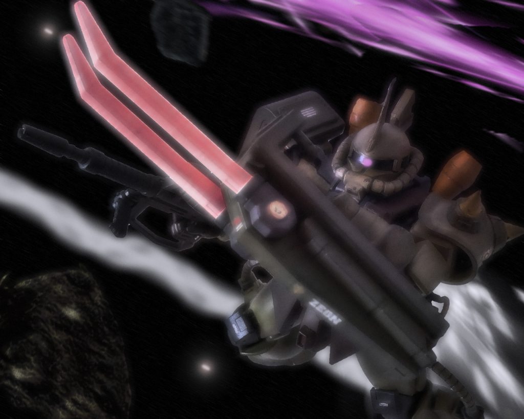 「連邦は何機いるんだっ⁉」シュタイナーはランダムに来る攻撃が読めず避けるしか術がなかった。「隊長!引いてください!」「どうした?」通信の相手はアンディだ。アンディはシュタイナーに近づくと攻撃してくる方向へ牽制のマシンガンを連射する。「我々の輸送艦に連邦の艦隊が接近しています。ガルシアは回収しましたが戦闘継続は難しいです」「ぬかったか。コイツらが囮とはな」新型MSを餌に母艦が手薄になるとはシュタイナーらしからぬ采配ミスだ。「連邦の新型MSの戦闘データはとれた。ミーシャ動けるか?この宙域から離脱するぞ」「何とか行けます!」ザク3機は各自方向を変え、その場を離れた。