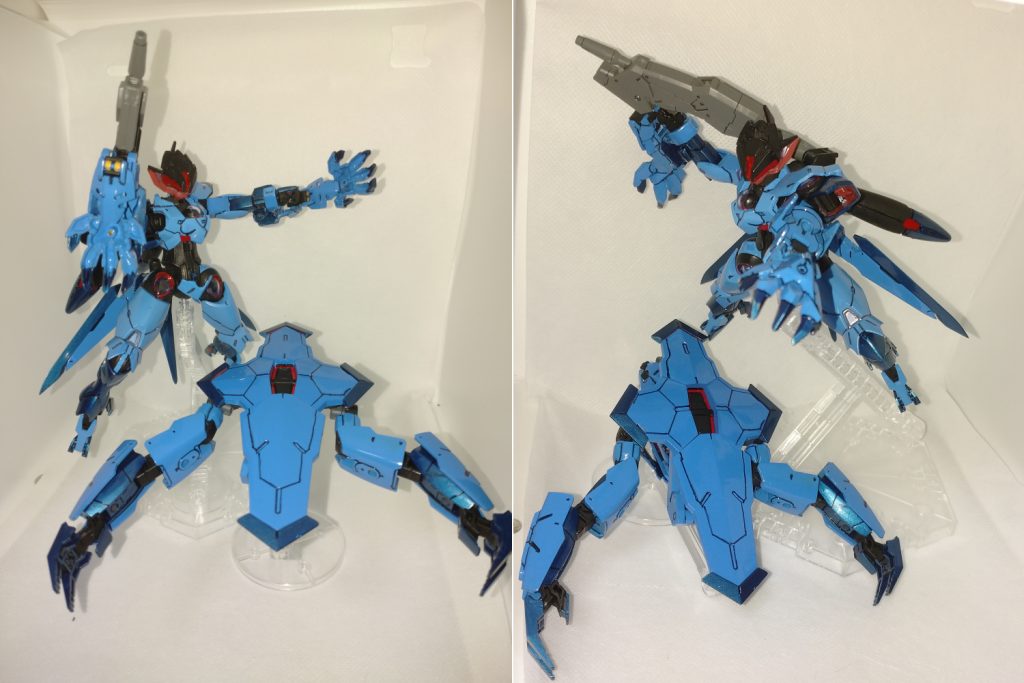 　近接武器は腕から延びるクローです。ビームサーベルは持っていません。接近戦をするときは盾はビットっぽくサポートしてくれるかもしれない。