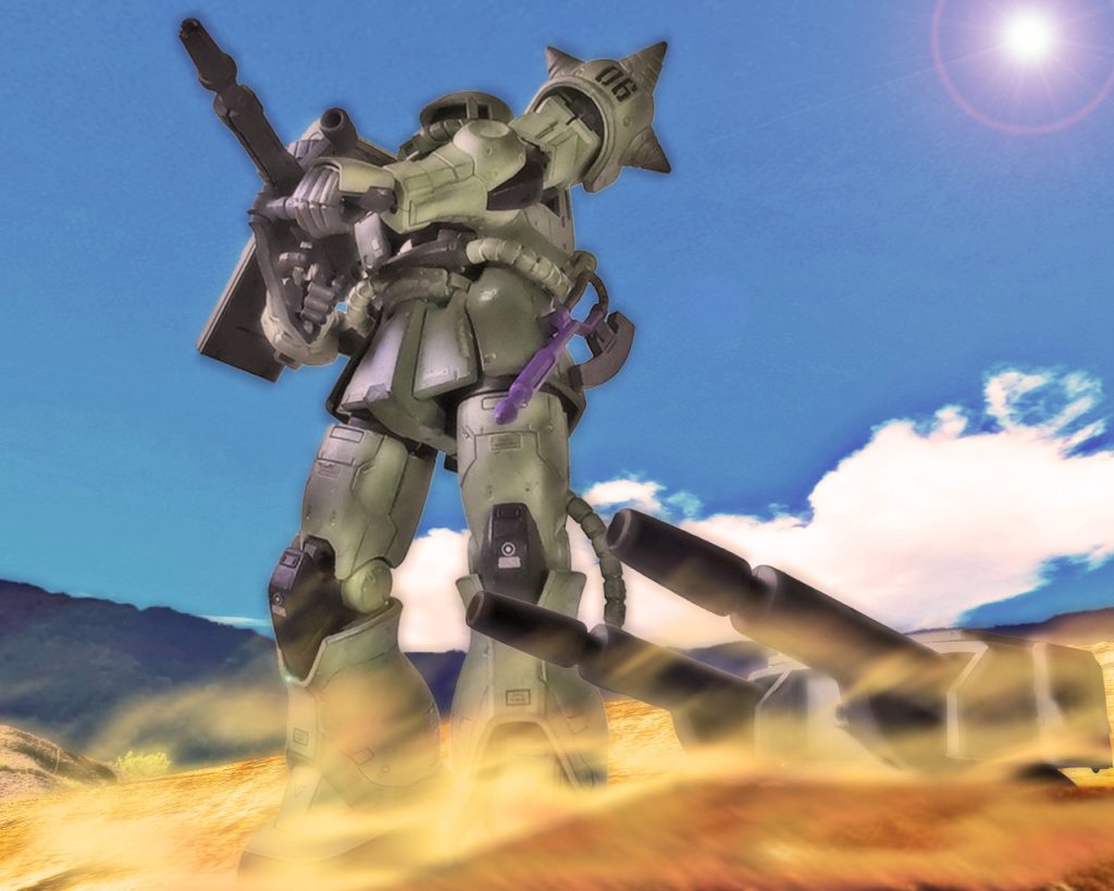 翌日、07Hの機動試験はすぐさま開始された。「気温33℃、湿度28%、コンディションドライ。アースノイド共はよくこんな所で暮らすな」ザクⅡの中でパドレス軍曹がボヤくと、トーチカで周囲を警戒している伍長が返す。「空調の効いたコロニーが懐かしいですか、軍曹?」「地球の気候ってやつは気まぐれ過ぎるぜ」「そうですね。にしてもあのグフ見間違える位、凄いですね」伍長はトーチカの小窓から顔を覗かせ、華麗な機動を見せるグフを見入る。「ああ、昨日来たコムサイにツィマットの奴が居てさ。少し弄ったらアレよ。大したもんだ」「あのグフ、飛行型と聞いてますが飛ばなくてもあの機動力なら充分じゃないですか」