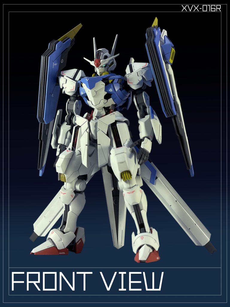 XVX-016R ガンダム・エアリアル(強化型)「XVX-016RN ガンダム・エアリアル(改修型)」以前に設計された試作形態。実機は存在せず、データ上のシミュレーションモデルであるとされる。「シン・セー開発公社」が設計元であり、同社CEOの実娘「スレッタ・マーキュリー」が想定搭乗者として設定されているが、AIを介した無人機としての使用も想定されていたという。