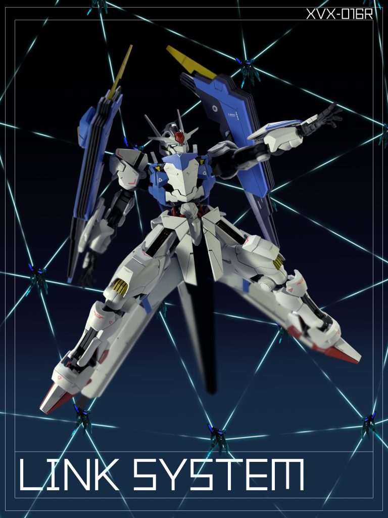 肩部と腰部のシェルユニットは本機搭載の16基のGUNDビットとの送受信機能の強化を目的として増設されたものだが「XGF-E3 ガンドノード」とのリンクシステム構築も想定されている。一説によれば、GUNDビットの高効率接続によるビットオンフォーム時のデータストーム領域の拡張や11基のビットステイヴ以外のGUNDビットの新規搭載等の強化項目は「ガンダム・エアリアル」を強化する為の¨プロット(構想)¨では無く、データ上の本機が真にシミュレーションしていたのは「クワイエット・ゼロ」が行う戦術の¨スタディ(研究)¨であったとも言われている。