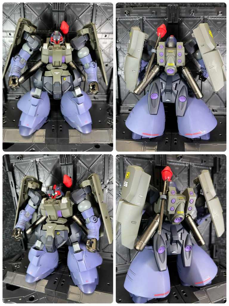 それぞれの成形色でしっくりきたので、あえて塗装しませんでした。ドムの頭には、ディランザの軍用レーダーシステムを追加しました。