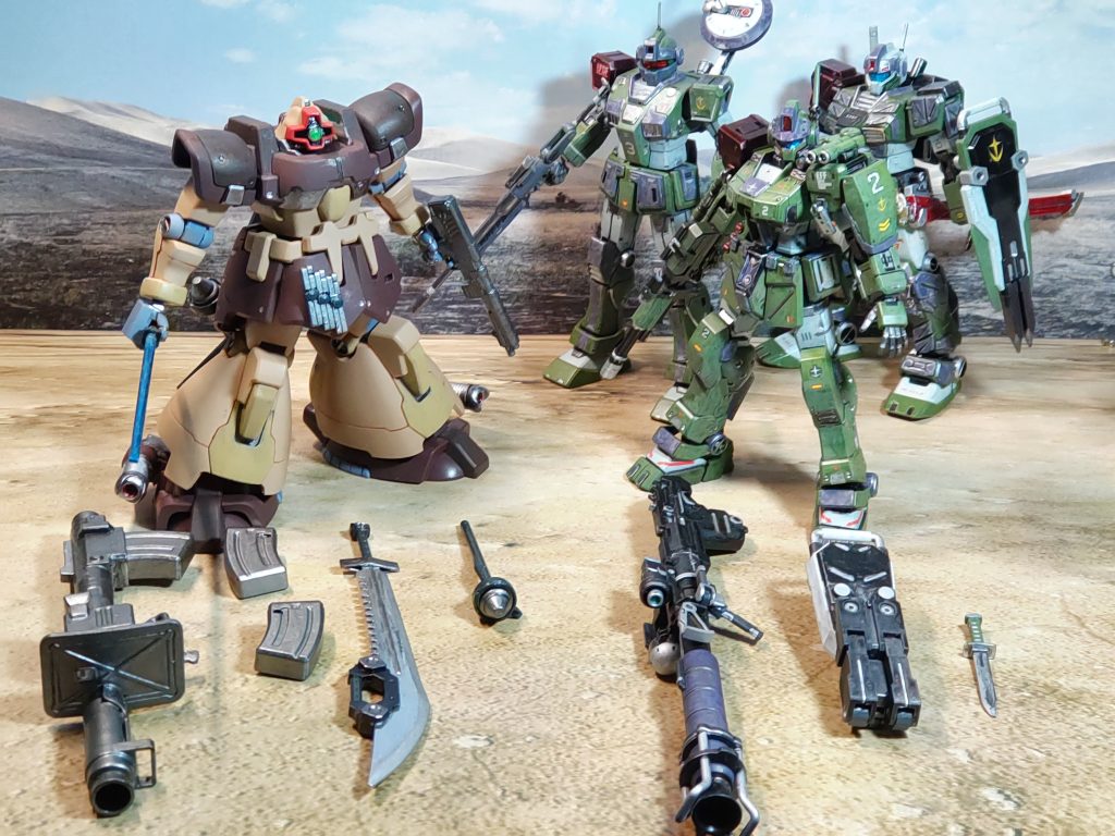 使ったキットHGUCドム・トローペン(サンドカラー)HGジム・スパルタンHGジム・スナイパーカスタムHGUCジム・ストライカー…その他システムウェポンセット諸々