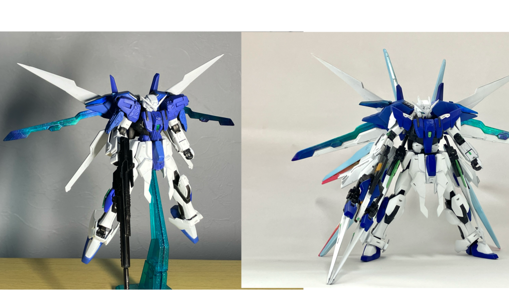 旧ソフィエルとの比較です。細身でスピード系の機体からマッシブでパワーのある機体へと成長しました！