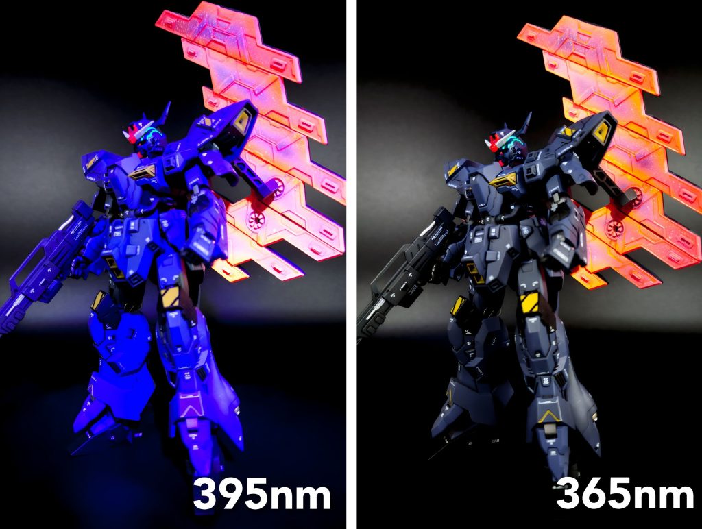 制作工程ではないのですが、今回はUVライトの波長によっての見え方の違いをひとつ。これからUVライトを買うよ~、という方はぜひ参考にしてください。それにしても…ほんの少しの違いでこうも見た目が変わるもんなのね…🤔