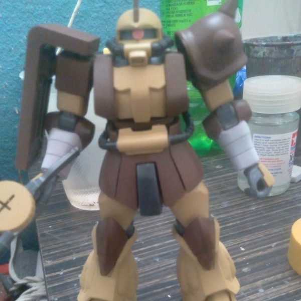 My custom kitbash of the black tri stars zaku and gouf custom. Painted in desert colors. I've got a few minor things to finish up（1枚目）