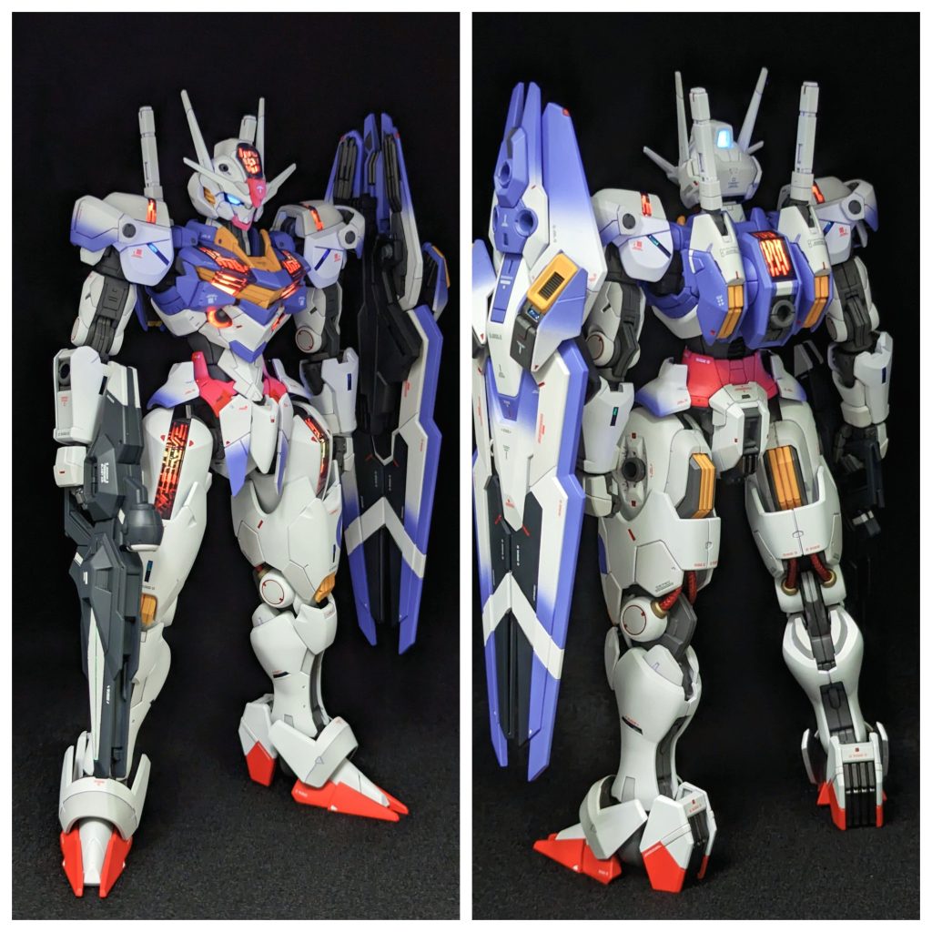 今回2つめのこだわりポイントUVライトにて発光✨今回シェルユニットをメインとする為に発光ポイントをシェルユニットと頭部センサーとカメラアイのみとしています。（あとビームエフェクト）シェルユニットは黄色のグラデーションを入れているのがポイント👍😍