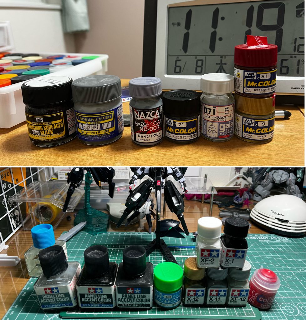 今回使用カラーです。依頼者様の希望で設定に近いカラーを選択しております。今回初めてシタデルカラーを使いました。隠ぺい力が高くとてもいい塗料ですね(上部はエアブラシにて 下部は筆塗にて使用)