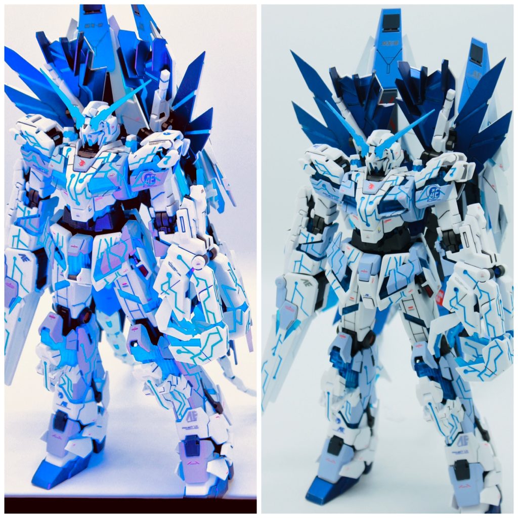 ブラックライトで照らしたバージョンと照らしていないバージョンの比較です