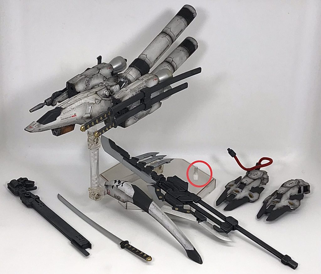 ν以外の付属品で使用したパーツ紹介赤○で囲った自作ジョイントパーツとキュベレイアンベリールの頭部余剰パーツ30MM オプションパーツセット9(大型ブースターユニット)30MM オプションパーツセット10(大型プロペラントタンクユニット)カスタマイズマテリアル(パイプパーツ/マルチジョイント)MSG ウェポンユニット 日本刀MSG ヘビィウェポンユニット ユナイトソード