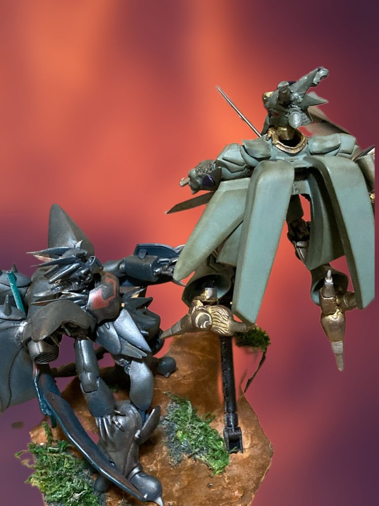 ジオラマは雨の中の森をイメージ。バイストンヴェルの森の中ですかね。