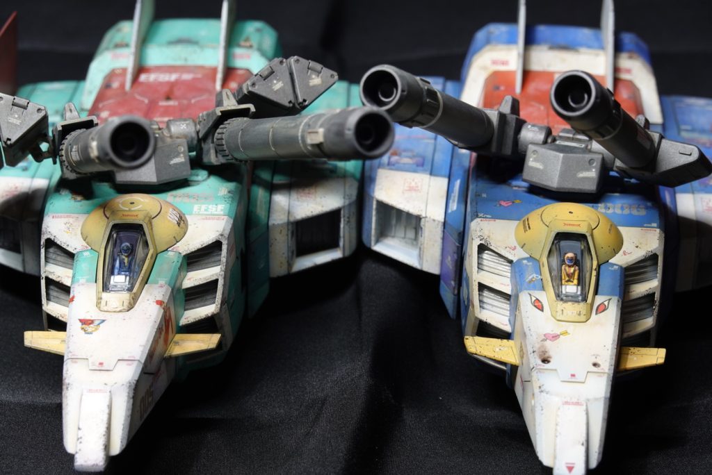 正面から。セイラ機だけは、Gアーマーに合体出来るように各部のクリアランスを確保したので塗装ハゲも回避出来ます。ガンダムver3.0を作ったら合体させてみたいけど、合体出来るのかな?