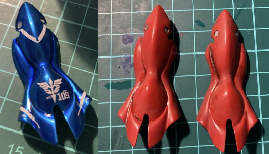 シナンジュパーツは以前作ったキャンディ塗装のやつを剥がして流用。シナンジュの脚が根元から折れたので、天啓と割り切ってミキシングに使いました。