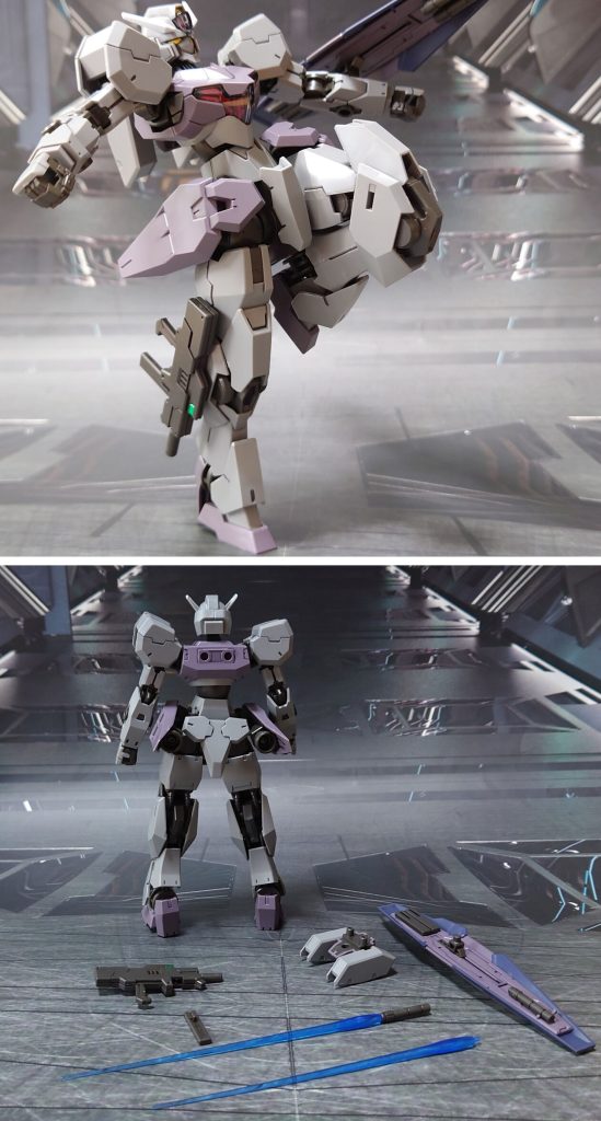 HGなのに膝装甲スライド！感動したので片脚立ちと、付属品一式。