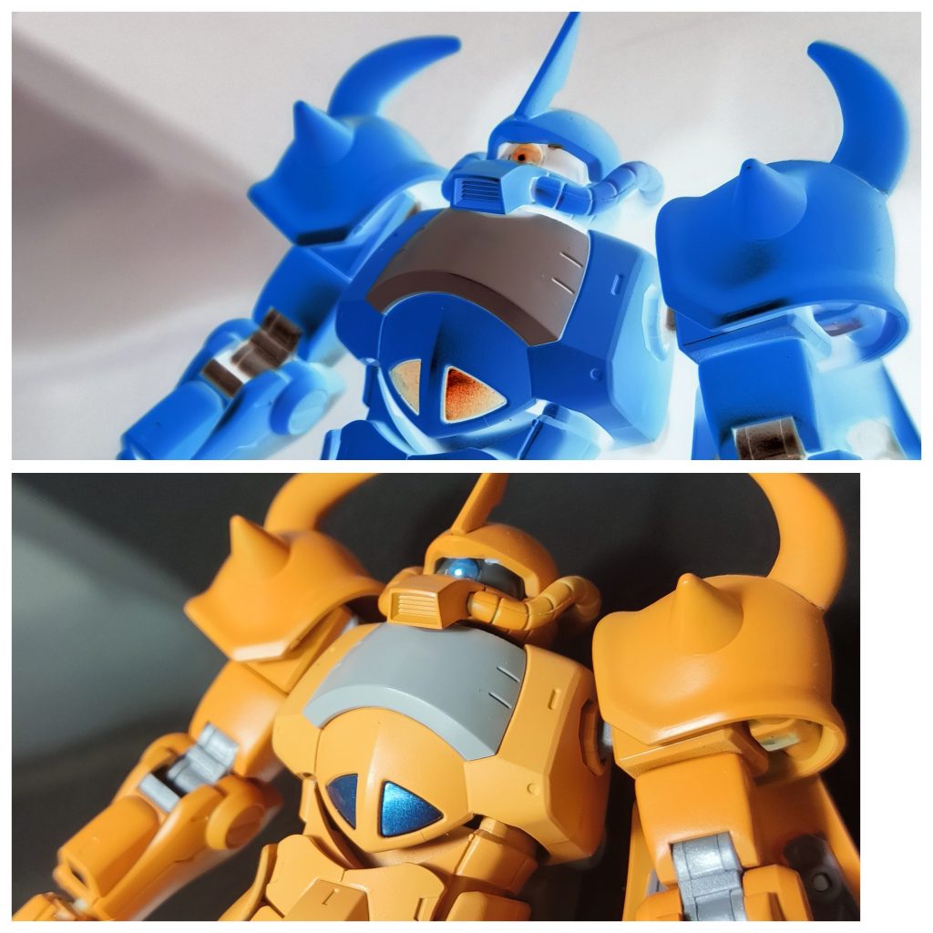 アップにするとこんな感じに胸部と腕はオレンジ二種類で塗り分けてます