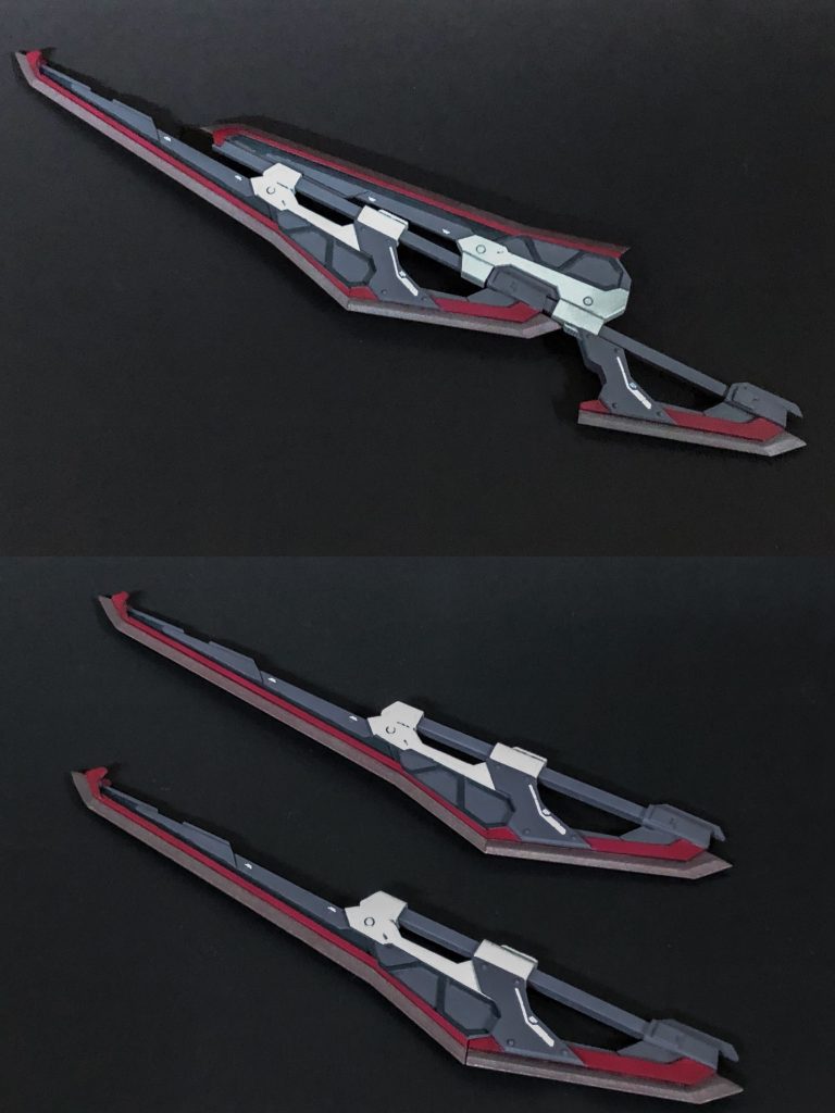 ヘメラスは分離状態の時、2本とも全く同じデザインになるように制作するのが大変でした。でも双剣にした時の見栄えがとてもいいので、頑張ってよかったです。