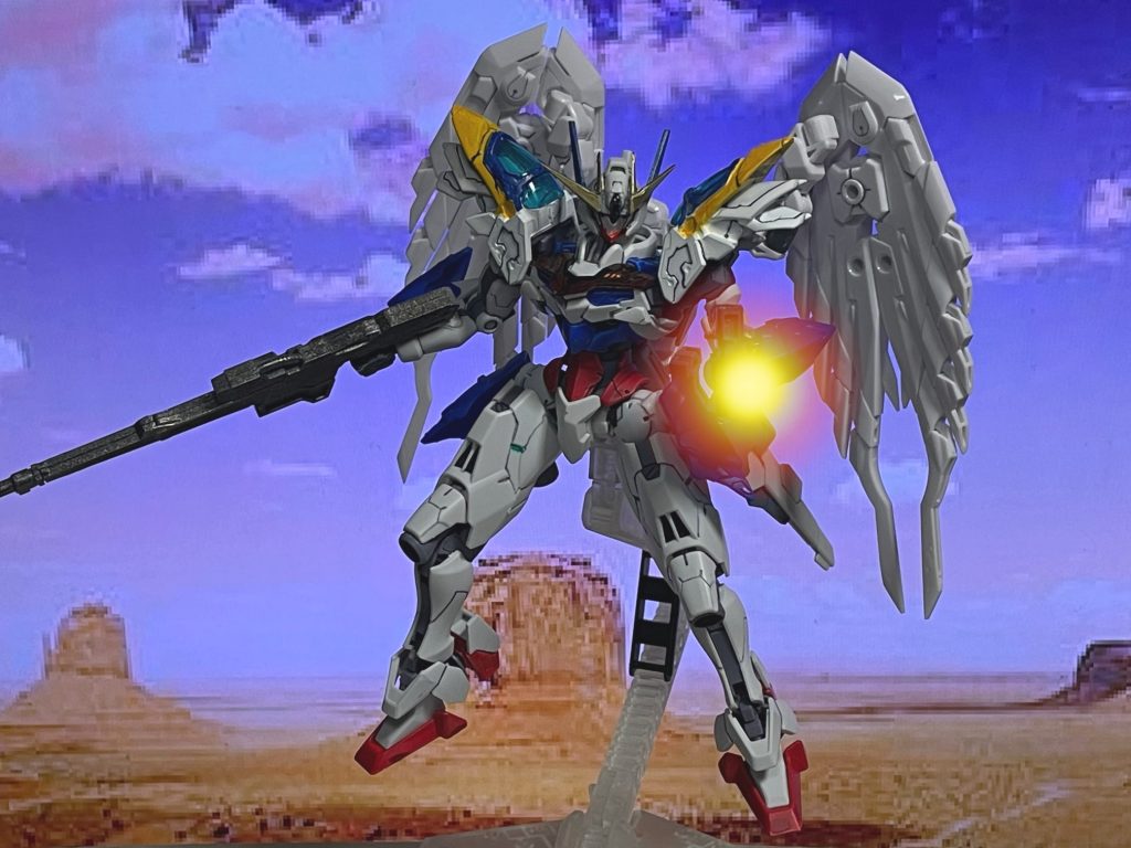 ツインバスターライフル(単体)両手に分割して持ったライフルを発射する。学園仕様では出力は通常の10分の1も出ているかどうか。