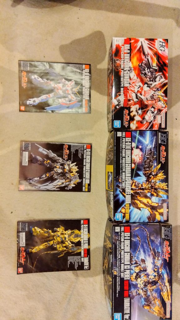 おまけユニコーンガンダムデストロイモードやっと変えましたァァァァ！RX-0三体そろいました！ 次回　「サイコフレーム塗装で過労死！」デ○ルスタンバイ！