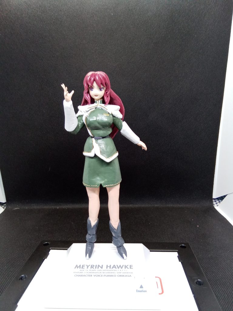 以前・・ショップさんで喋るメイリンを格安で購入ショップのお姉さん曰く【これだけ売れ残った】っとの事せっかくなのでSEEDDestinyのエンディングで出てくる髪型で作り直しどうせなのでスタイルも調整 こんな感じになりましたw材料費台座抜きで 約300円 とリーズナブル価格で完成