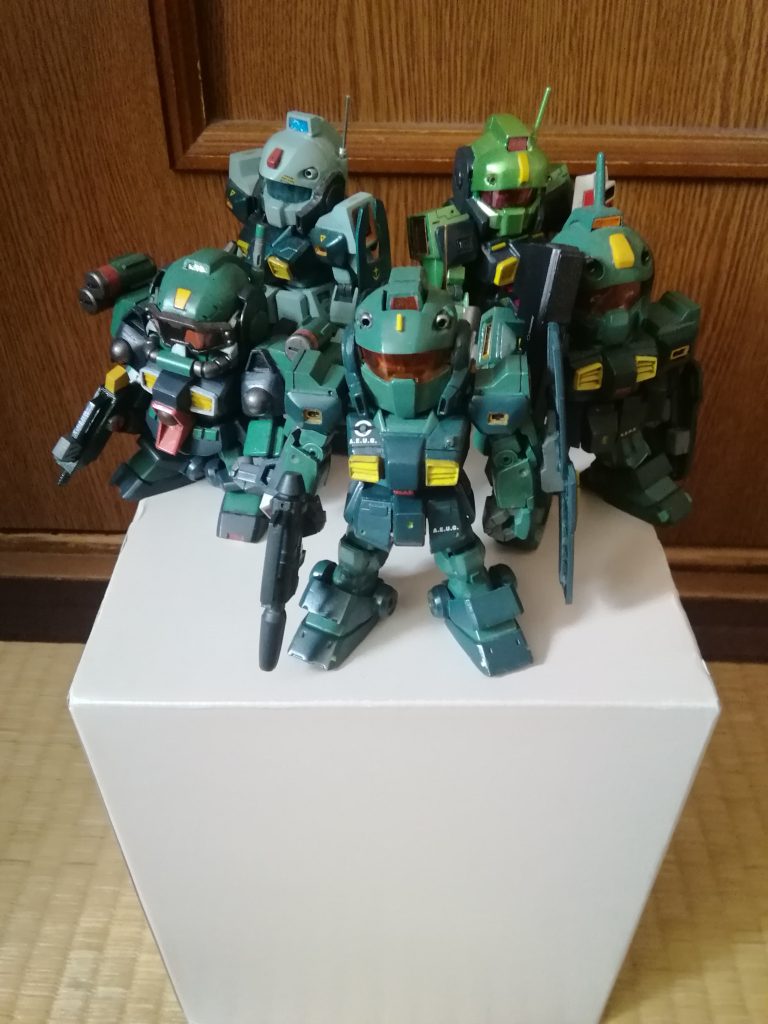 今まで製作したSDネモ達と並べてみました。ちゃんと各機毎の違いが出てると良いのですが、いかがでしょうか?