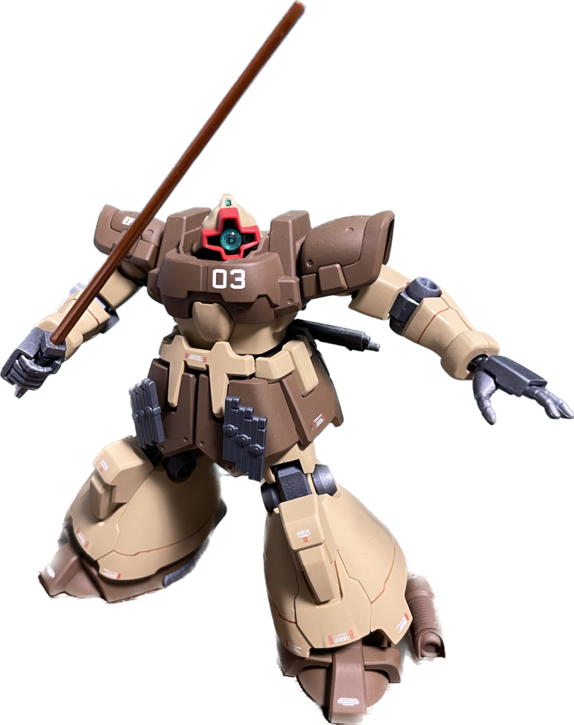 モノアイはバンダイのカスタマイズマテリアル(3Dレンズシール)を使用していて個人的にお気に入りポイントです。その他デカールは公式やら色々使ってます。