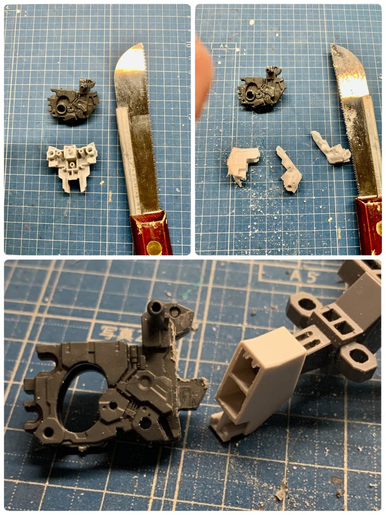 RG νガンダムの腰の内部フレームをカットしてナラティブA装備の腰を切断し接着