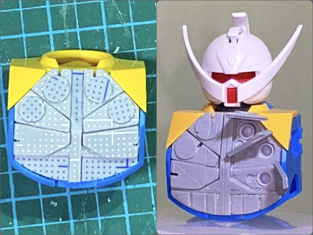 プラ板とプラパイプで自作したマルチパーパスサイト。キットが開閉をパーツ差し替えで再現するのは分かるのですが、開いた時のモールドがやっつけ過ぎて、このパーツ塗り分ける人誰もいないだろ…と思ったので、丸ごと作り替えました。複雑な形状なので、何度かやり直して納得いくまで擦り合わせています。