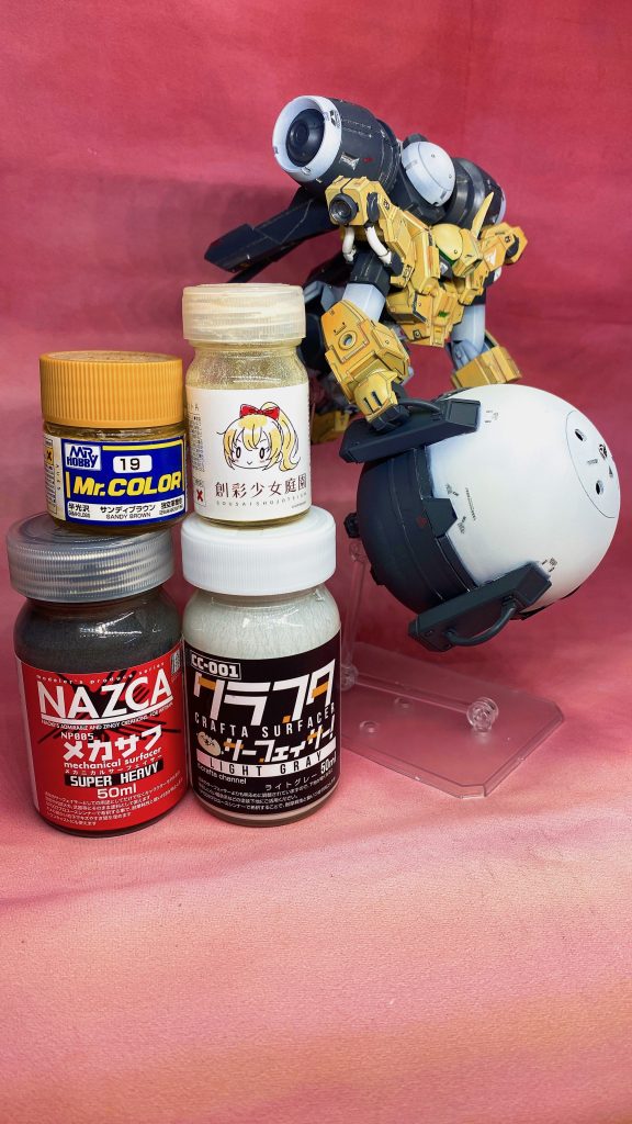 使用塗料。イエロー部はサンディブラウン1:リツカ髪カラー3くらいの割合で調色してます。