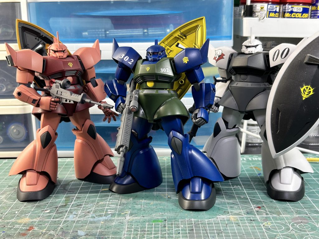 我が家のゲルググ3機体・シャア専用ゲルググ（大佐）・ガトー専用ゲルググ（大尉）・カスペン専用ゲルググ（大佐）